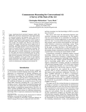 PDF Document Cover - Commonsense Reasoning for Conversational AI: A Survey of the State of the Art