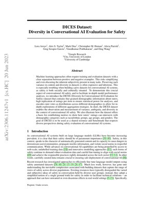 PDF Document Cover - DICES Dataset: Diversity in Conversational AI Safety Evaluation