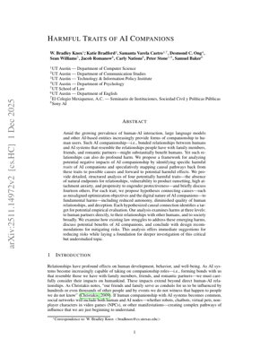 PDF Document Cover - Harmful Traits of AI Companions: A Framework for Analysis and Mitigation