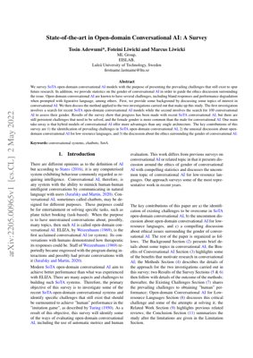 PDF文檔封面 - 開放領域對話式AI嘅尖端技術：調查分析與批判性審視